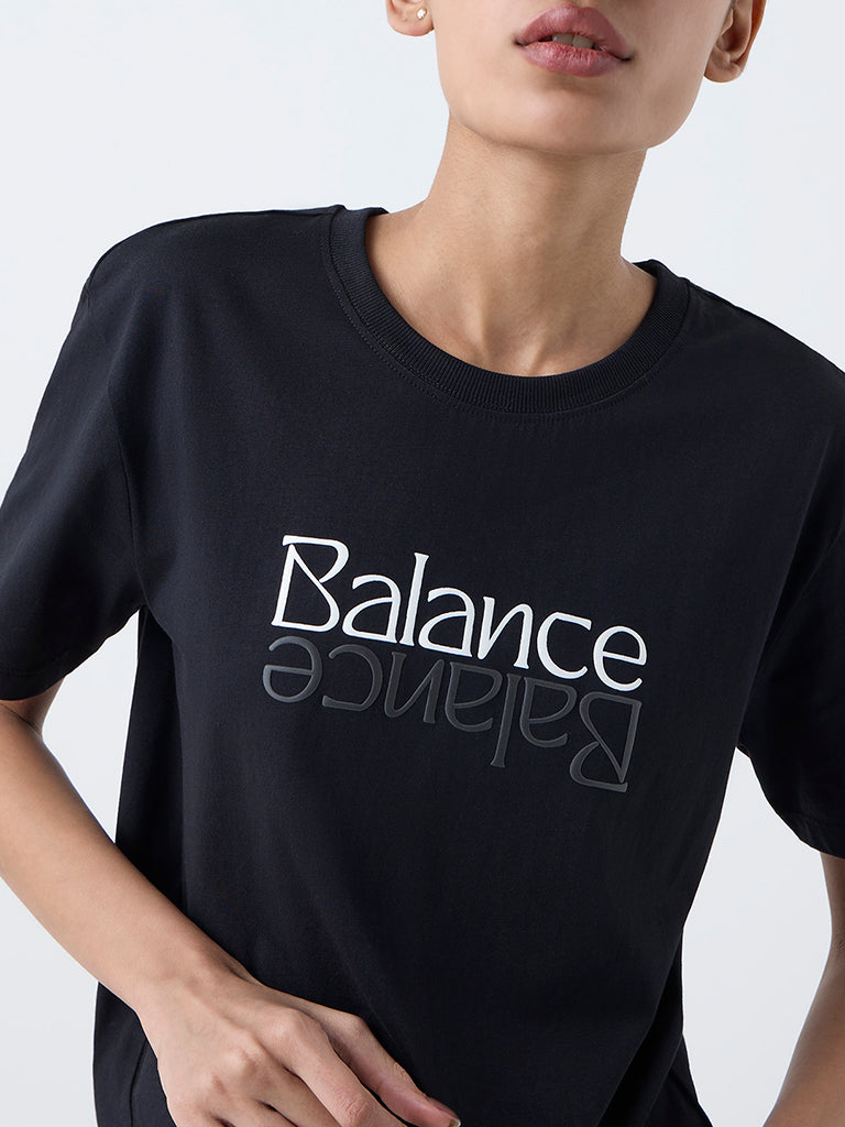 Studiofit Black Text Pattern Cotton T-Shirt - Image 3