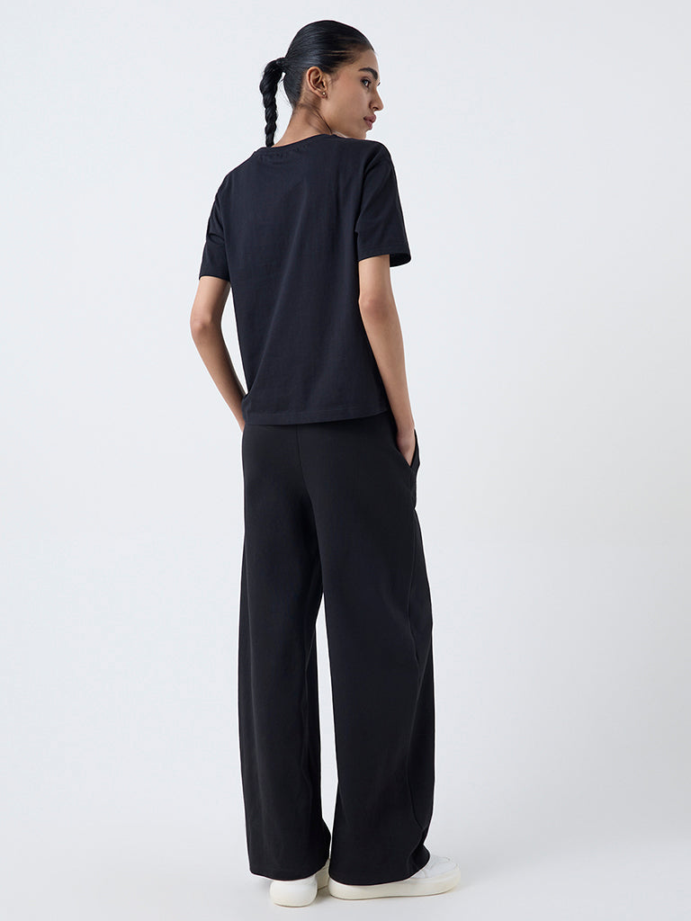 Studiofit Black Text Pattern Cotton T-Shirt - Image 4