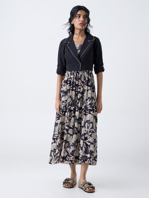 Bombay Paisley Black Floral A-Line Dress with Jacket