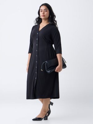 Gia Black Self-Striped Straight Dress