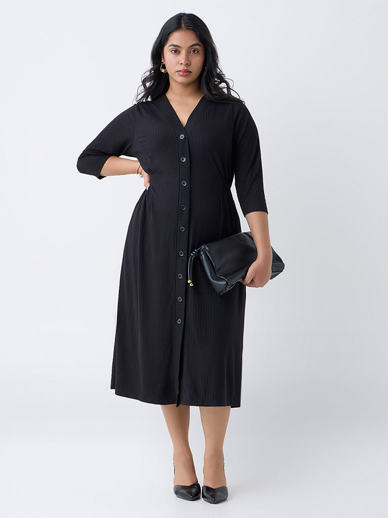 Gia Black Self-Striped Straight Dress - Image 2