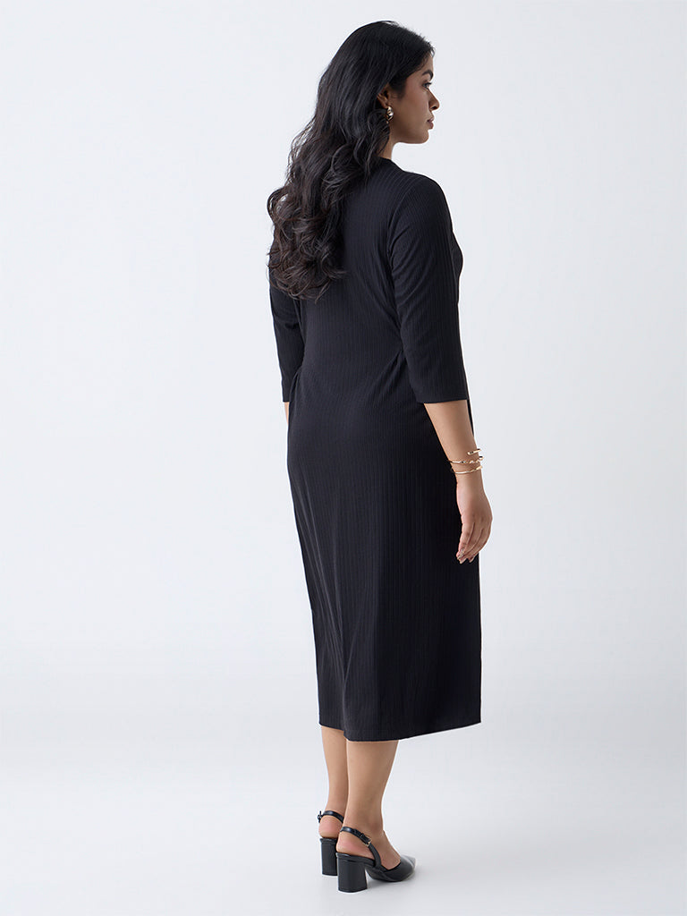 Gia Black Self-Striped Straight Dress - Image 4