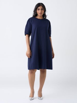 Gia Navy Cotton A-Line Dress