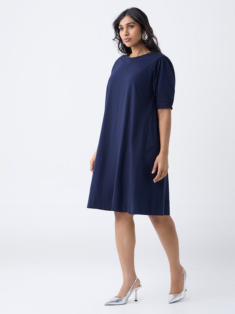 Gia Navy Cotton A-Line Dress - Image 2