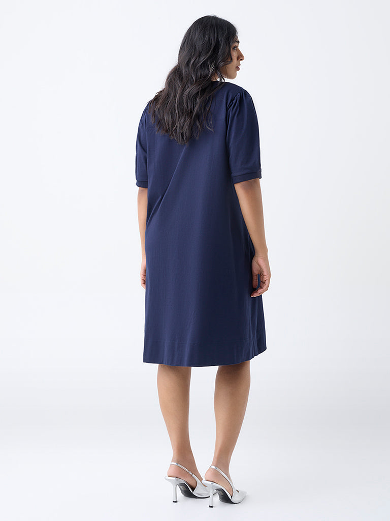 Gia Navy Cotton A-Line Dress - Image 4