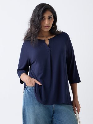 Gia Navy Metallic-Detailed Top