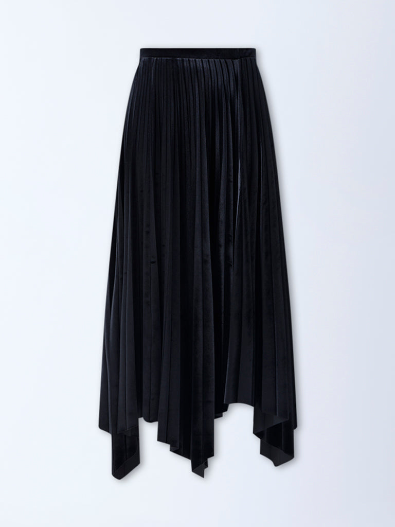 Wardrobe Black Accordion Pleated High-Rise Velvet Skirt - Image 5