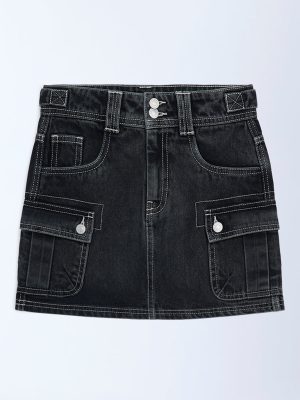 Y&F Kids Charcoal High-Rise Denim Skirt