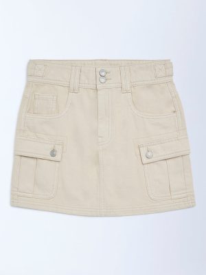 Y&F Kids Beige High-Rise Denim Skirt
