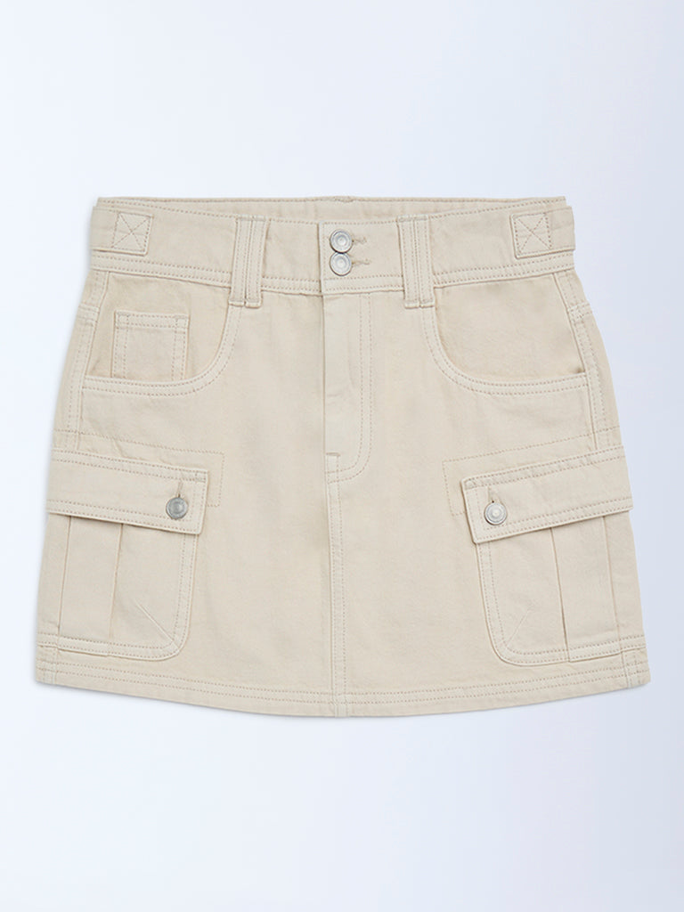 Y&F Kids Beige High-Rise Denim Skirt