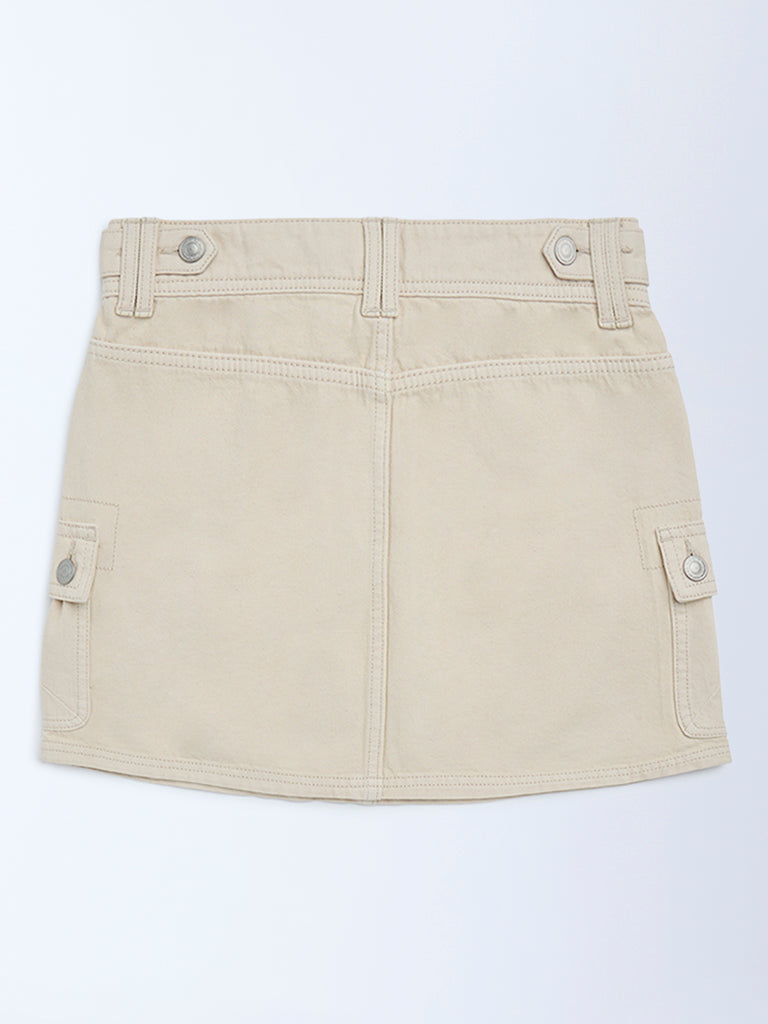 Y&F Kids Beige High-Rise Denim Skirt - Image 3