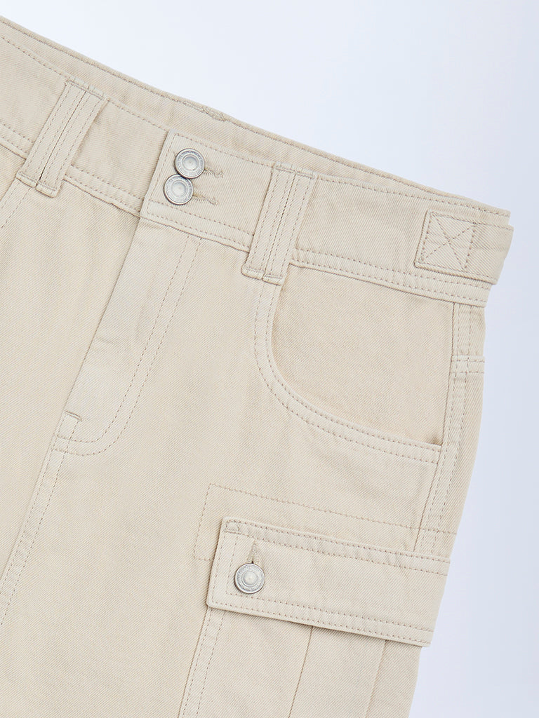 Y&F Kids Beige High-Rise Denim Skirt - Image 4