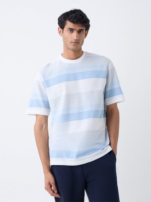 WES Lounge Blue Striped Relaxed-Fit Cotton T-Shirt