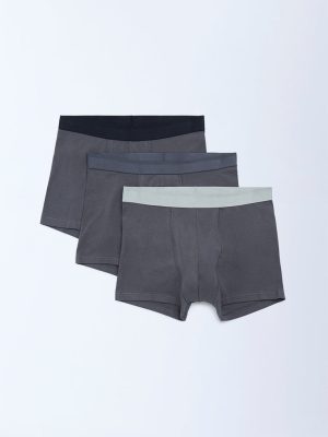WES Lounge Dark Grey Cotton Trunks - Pack of 3