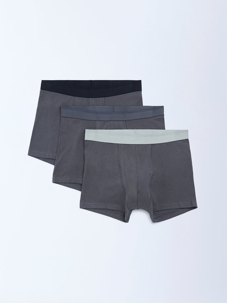 WES Lounge Dark Grey Cotton Trunks - Pack of 3