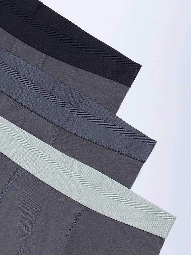 WES Lounge Dark Grey Cotton Trunks - Pack of 3 - Image 2