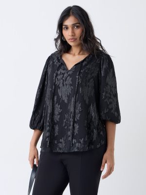 Gia Black Floral Design Top