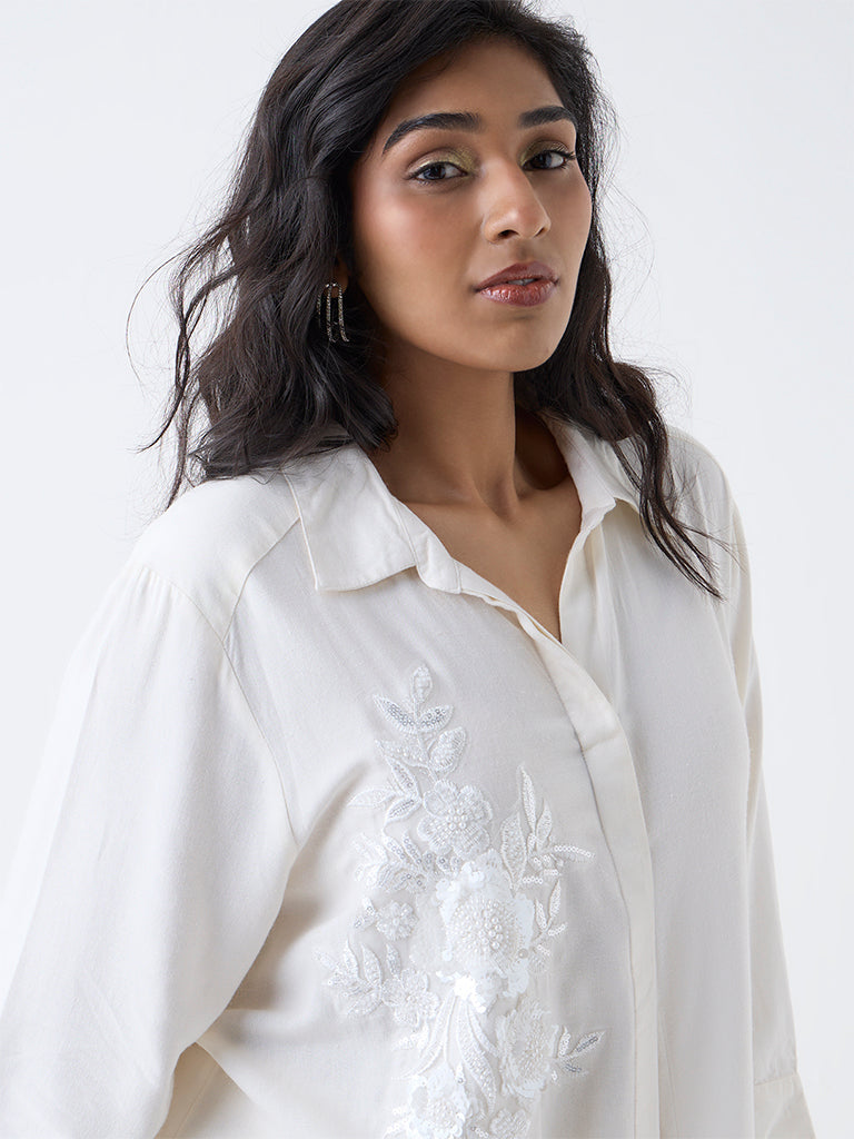 Gia Cream Floral Embellished Shirt - Image 3