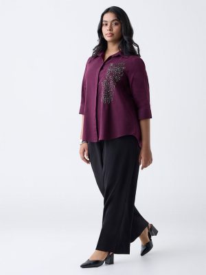 Gia Plum Embellished Cotton-Blend Shirt