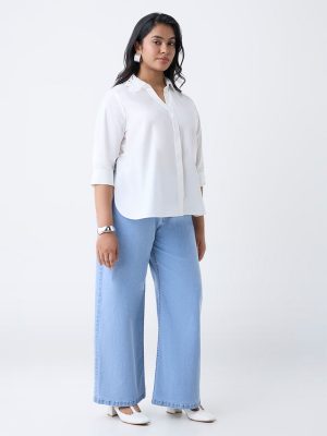 Gia White Floral Lace Design Cotton Shirt