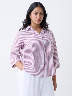 Gia Plum Striped Cotton-Blend Shirt