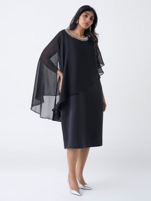 Gia Black Mesh Overlay A-Line Dress