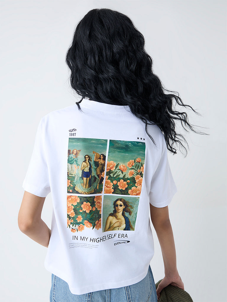 Nuon White Printed Cotton T-Shirt - Image 3