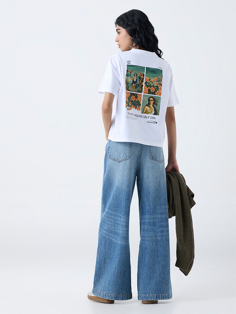 Nuon White Printed Cotton T-Shirt - Image 4