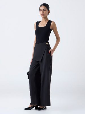 Wardrobe Black Flap-Over High-Rise Trousers