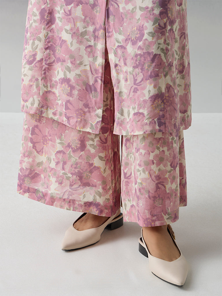 Zuba Pink Floral Detailed Palazzos - Image 3