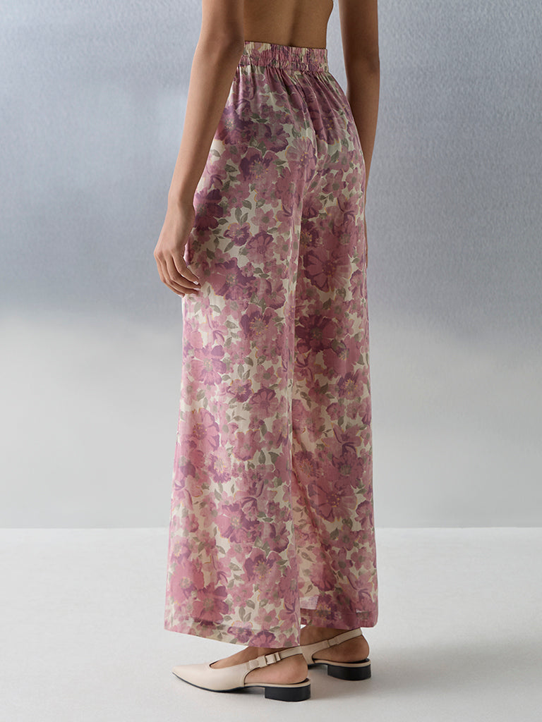 Zuba Pink Floral Detailed Palazzos - Image 4