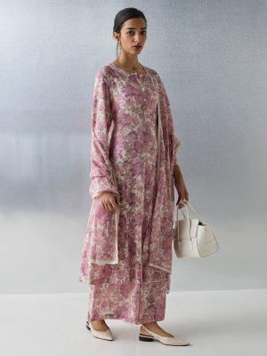 Zuba Pink Floral Design A-Line Kurta