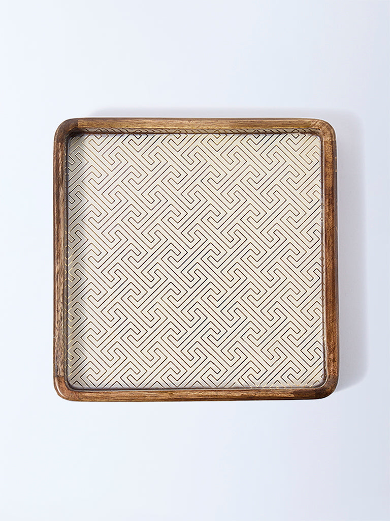 Westside Home Beige Geometric Design Serving Tray