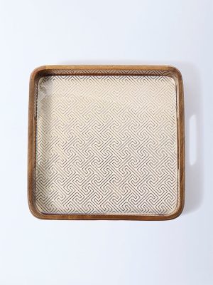 Westside Home Beige Geometric Design Enamel Tray