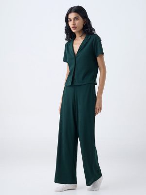 Superstar Green Waffle-Textured High-Rise Pants
