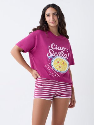 Superstar Magenta Striped High-Rise Shorts