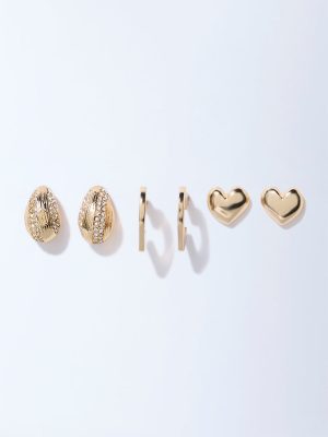 Westside Accessories Gold Heart Earrings - Pack of 3