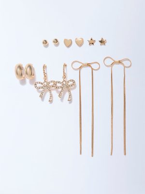 Westside Accessories Gold Bow and Hearts Earrings - Pack of 6