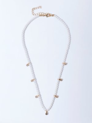 Westside Accessories White Pearlescent and Diamante Necklace