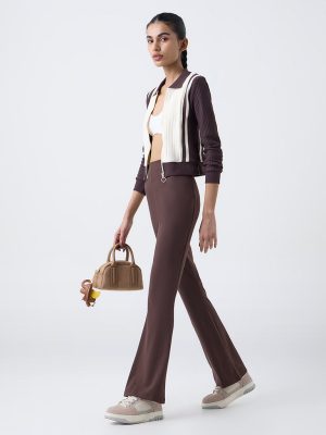 Studiofit Dark Brown Bootcut High-Rise Cotton-Blend Pants