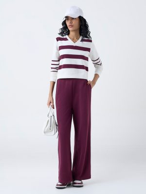 Studiofit Plum Striped Cotton-Blend T-Shirt