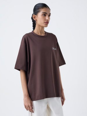 Studiofit Dark Brown Nature-Inspired Cotton T-Shirt