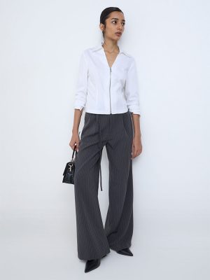 Wardrobe Grey Pinstriped High-Rise Trousers