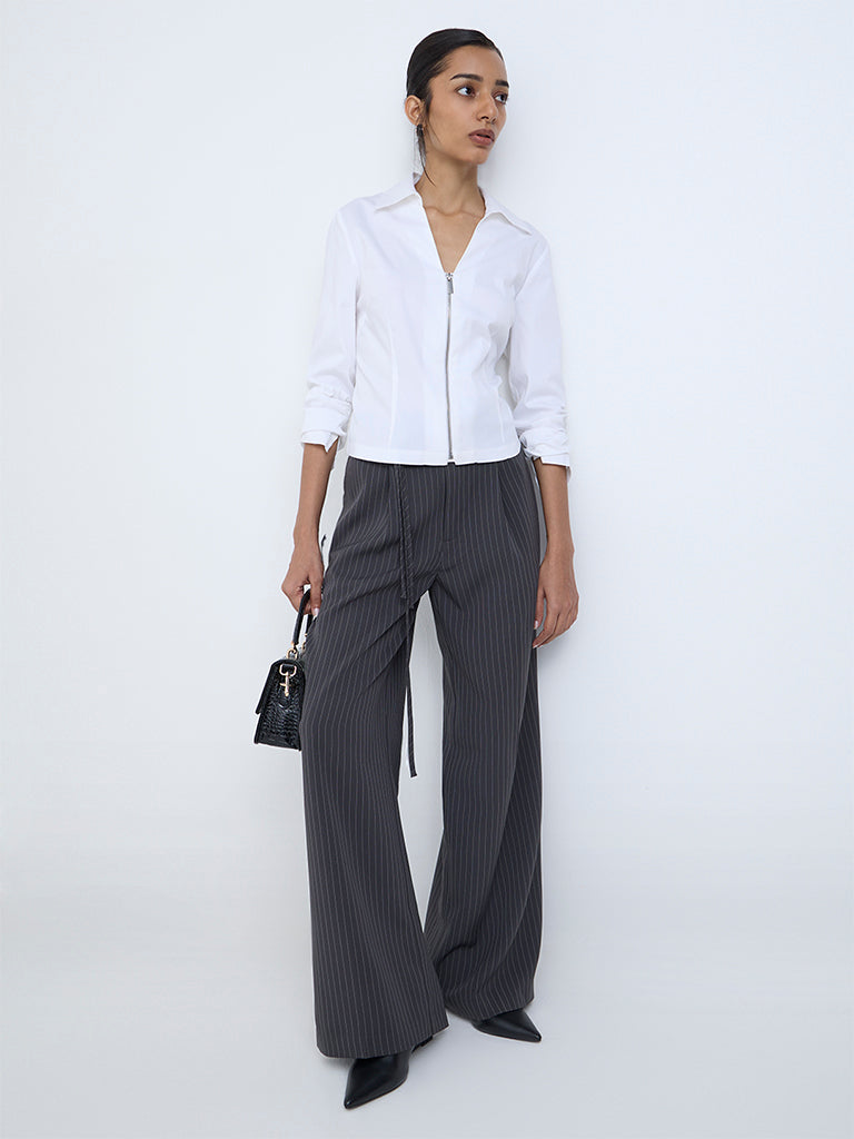 Wardrobe Grey Pinstriped High-Rise Trousers