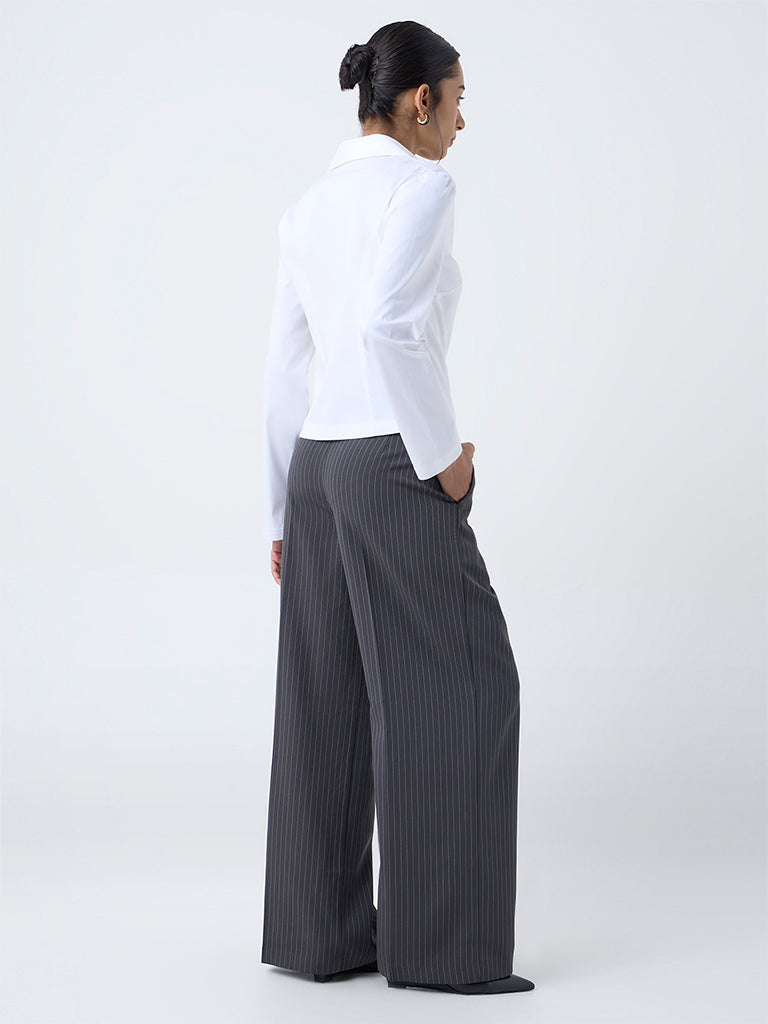Wardrobe Grey Pinstriped High-Rise Trousers - Image 4