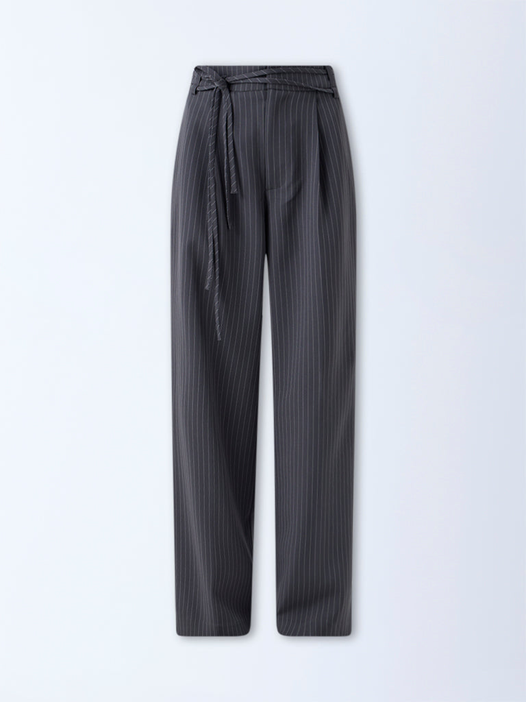 Wardrobe Grey Pinstriped High-Rise Trousers - Image 5