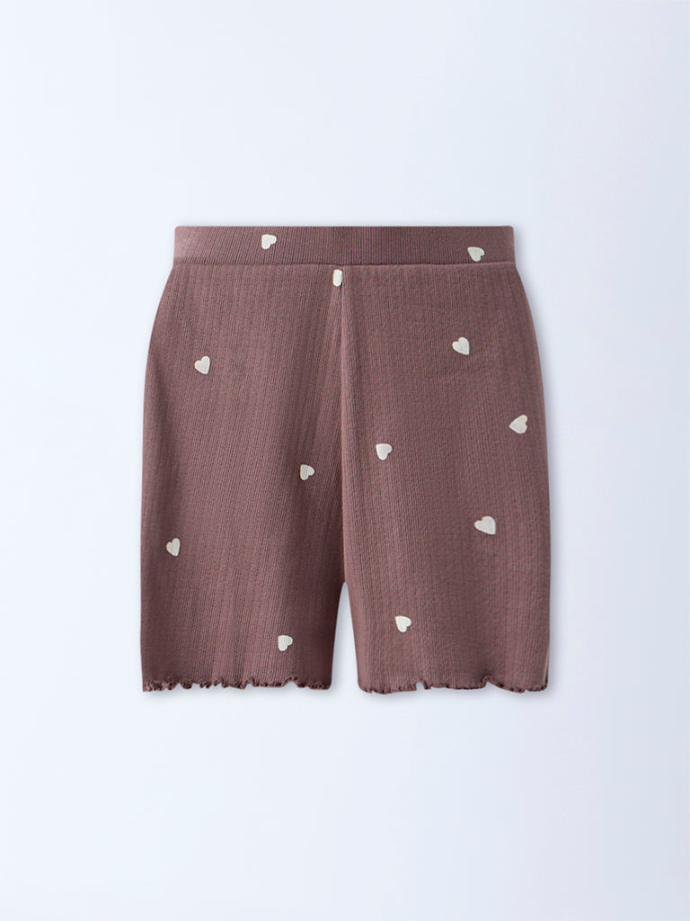 Superstar Brown Heart-Printed High-Rise Cotton-Blend Shorts - Image 5
