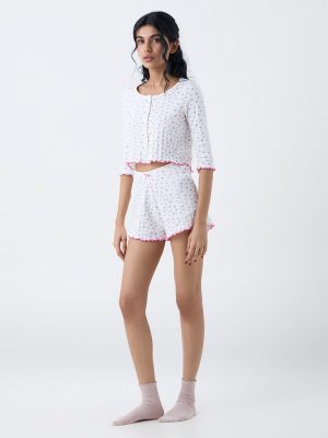 Superstar White Floral Printed High-Rise Shorts