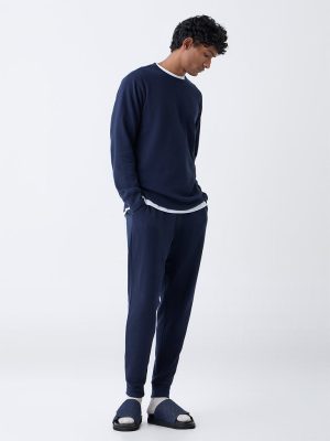 WES Lounge Navy Relaxed-Fit Mid-Rise Cotton-Blend Joggers