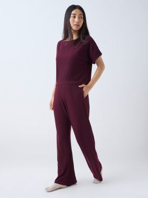 Wunderlove Plum Self-Stripe High-Rise Pants